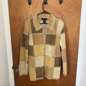 Leather patchwork button shirt